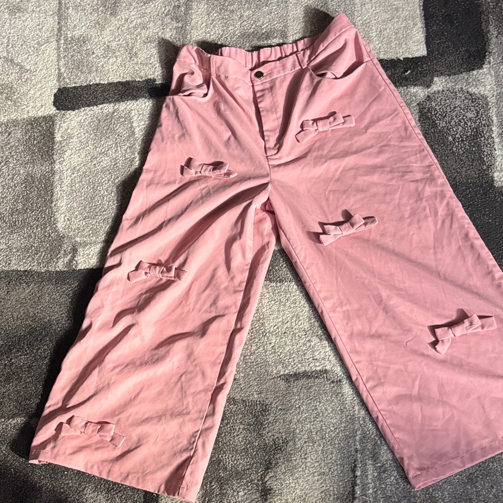 Pink Wide-Leg Pants with Bow Accents